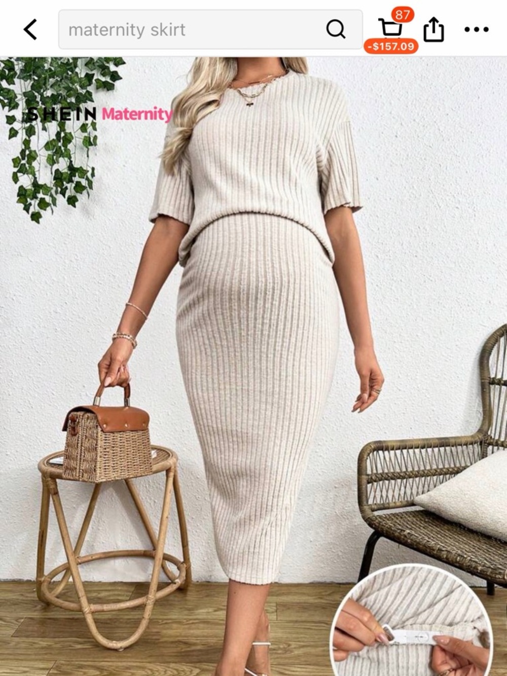 SHEIN Ribbed Knit Midi Skirt in Ivory